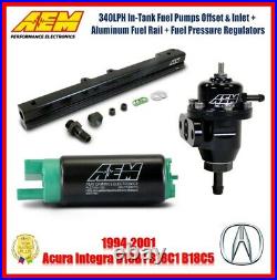 AEM 340LPH Fuel Pump + Fuel Rail + Adj Regulator For 94-01 Acura Integra B18