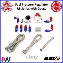 REV9 RS-Series Fuel Pressure Regulator with Gauge 0-100 PSI & Steel Hoses x3