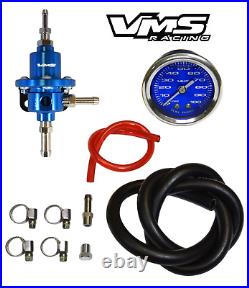 Vms Racing Universal Adjustable Fuel Pressure Regulator 11 Ratio & Gauge Kit Bl